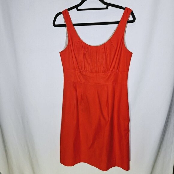 J. Crew Womens Pleated Dress Scoop Neck Cotton Sleeveless Orange Pockets‎ Sz 8 - Picture 1 of 13